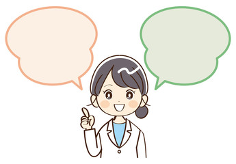 女性、医者、ふきだし、説明