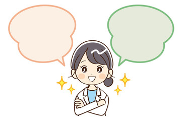 女性、医者、ふきだし、笑顔