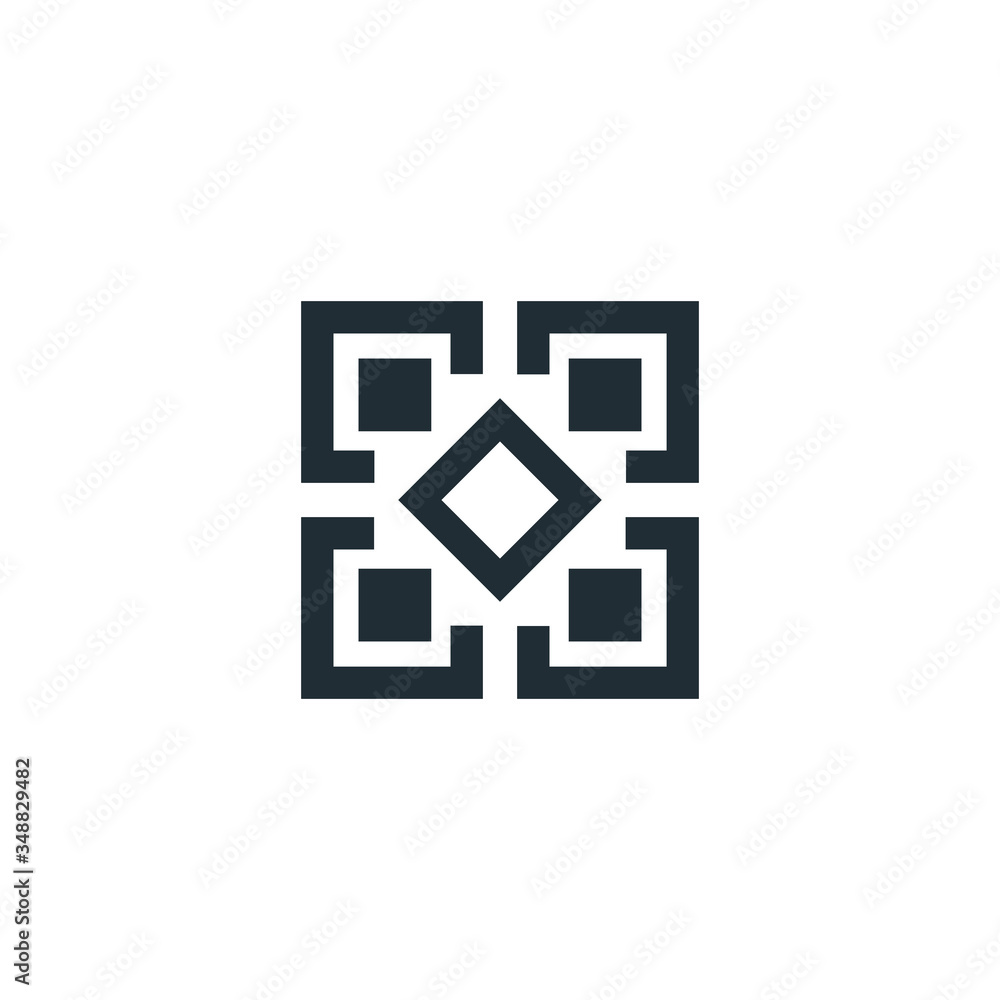 Aufkleber Isolated black and white qr code vector illustration. Smartphone data scanning logo. Square table, people group icon. Geometric shape minimalistic vector element.
