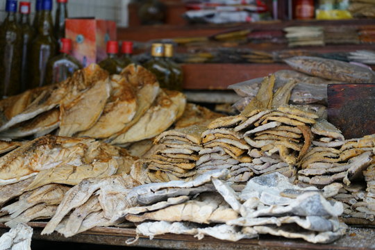 Dried fish in market place