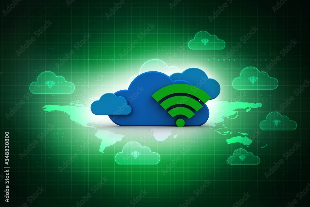 Poster 3d rendering cloud online storage icons with wifi