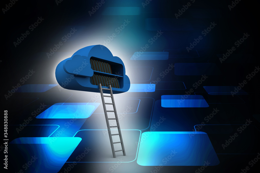 Poster 3d rendering cloud folder with ladder
