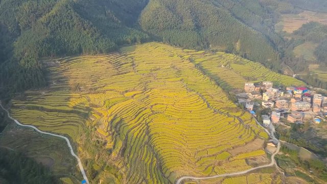 The terraced fields of Ou clan village, Lianshan County, Guangdong province, China (aerial photography)