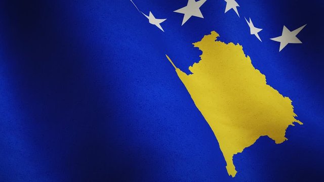 Kosovo waving flag closeup means freedom or government - looping video animation