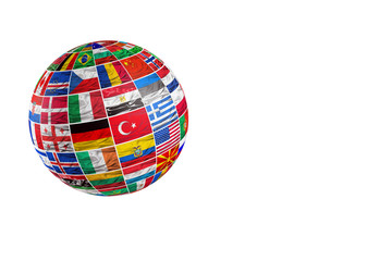Obraz premium Globo con bandiere su sfondo bianco