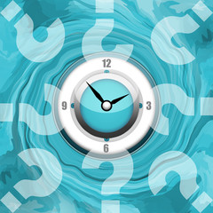 Time clock and question marks on whirlpool background