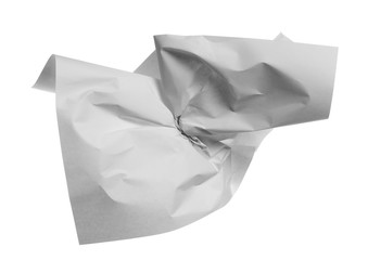 Crumpled white paper sheet isolated on white background with clipping path