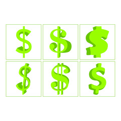 Set of Simple Vector Icon Design of a Dollar in Green