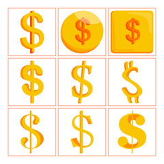 Set of Simple Vector Icon Design of a Dollar in Yellow