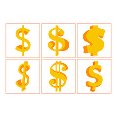 Set of Simple Vector Icon Design of a Dollar in Yellow