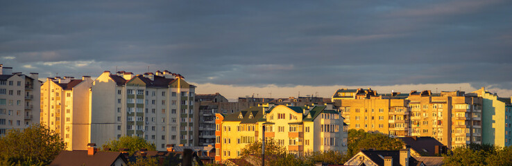 Panorama of the Ukrainian city on a summer evening