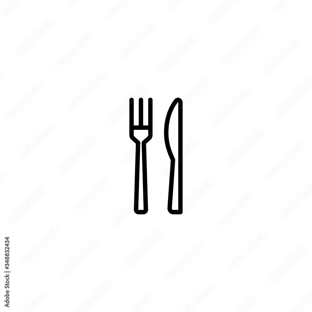Poster knife and fork vector icon in linear, outline icon isolated on white background