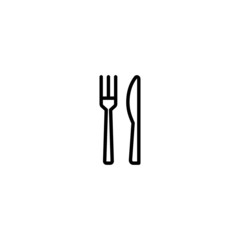 Knife and fork vector icon in linear, outline icon isolated on white background