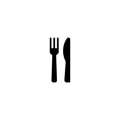 Knife and fork vector icon in black solid flat design icon isolated on white background