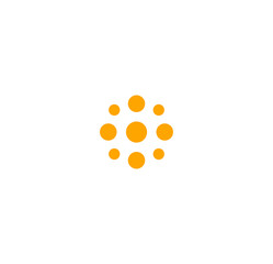 Stylized sun,minimalistic round shape logo. Neural network medical innovation logotype. Dotted solar energy icon. Orange cross circuit isolated vector illustration.