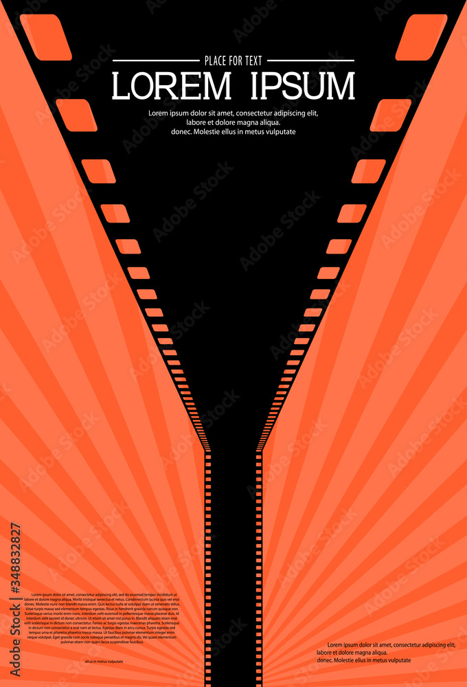 Wall mural cinema background. silhouette film strip on the way. retro movie design template with place for your