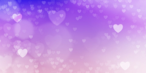 Glowing purple and pink bokeh background. Spring concept. Blurred bokeh hearth shapes.