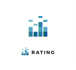Rating scale, progress review chart logo. Business statistics and analytics data logotype. Professional growth and quality analysis. Company sales increase visualization icon. Corporate report diagram