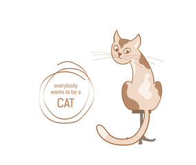 Vector illustration, a cartoon cute spotted cat sitting on a chair isolated on the white background.