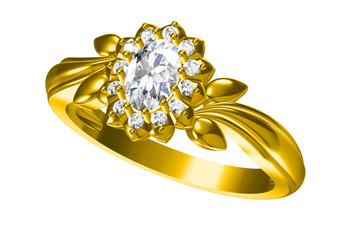 Wedding ring on white background .3D rendering