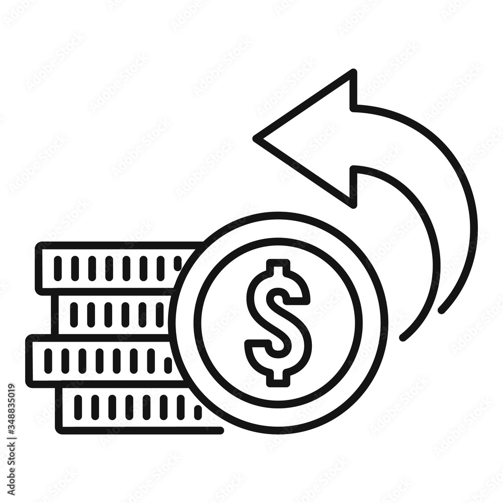 Poster coins stack refund icon. outline coins stack refund vector icon for web design isolated on white bac