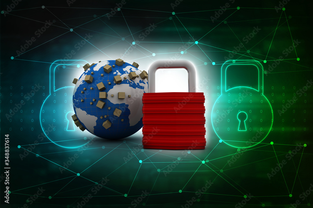 Poster 3d rendering cardboard boxes protected lock