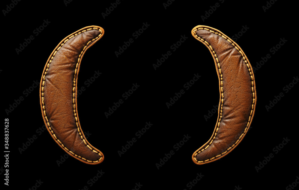 Fototapete set of symbols left and right parentheses made of leather. 3d render font with skin texture isolated
