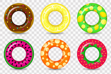 Colorful swim rings vector set.  Inflatable rubber toy. Lifebyou colorful collection. Swimming ring.