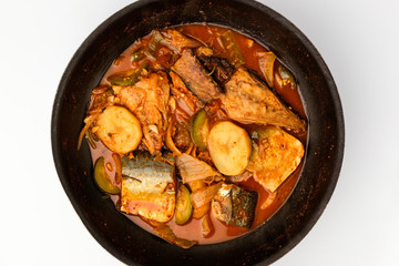 Stewed mackerel on white background
