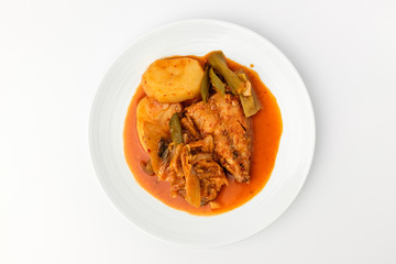 Stewed mackerel on white background