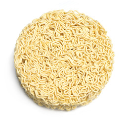 Uncooked instant noodles in the white bowl isolate is on white background