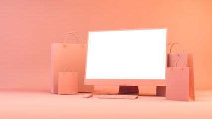 Pink and orange computer and shopping bags