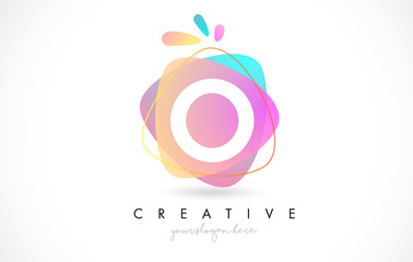O Letter Logo Design with Vibrant Colorful Splash rounded shapes. Pink and Blue Orange abstract Design Letter Icon Vector.