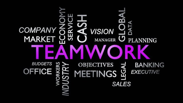 Teamwork concept wordcloud shows squad working together - video animation