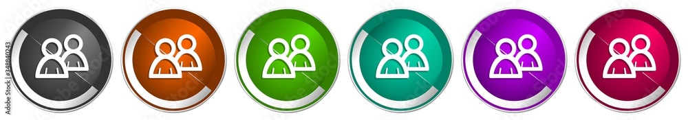 Poster Blog icon set, silver metallic chrome border vector web buttons in 6 colors options for webdesign