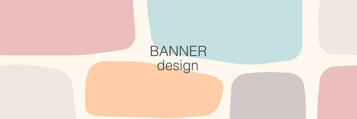 Fototapeta premium Beautiful calm social media banner template with minimal abstract organic shapes composition in trendy contemporary collage style