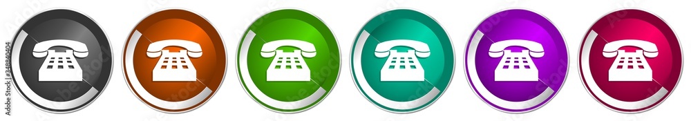 Leinwandbilder phone icon set, silver metallic chrome border vector web buttons in 6 colors options for webdesign