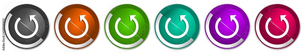 Leinwandbilder Rotate icon set, silver metallic chrome border vector web buttons in 6 colors options for webdesign
