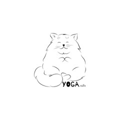 Cute cat in meditation.Yoga cat. Hand drawn vector illustration.