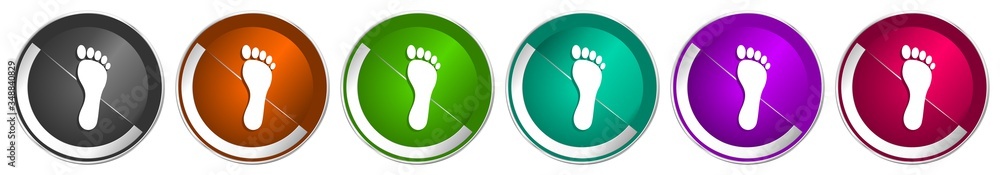 Fototapete foot icon set, silver metallic chrome border vector web buttons in 6 colors options for webdesign