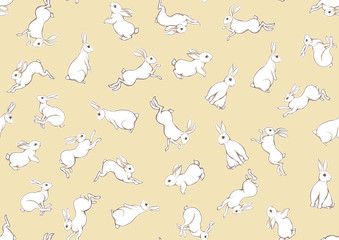 Fototapeta premium Seamless pattern, background with cute rabbits, hares. Colored vector illustration.