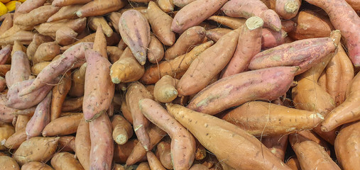 close up of sweet potato on the market