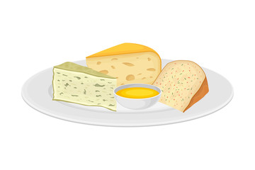 Italian Cheese Slabs Rested on Plate with Sauce Vector Illustration