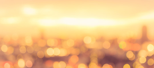 Rooftop party blur city background of blurry sunrise or happy golden hour sunset evening with...