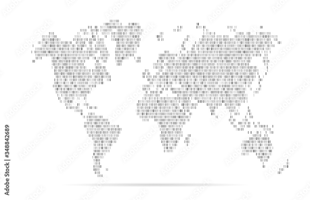 Wall mural binary digital code map world. connect network. world wide web. earth globe. worldmap global. worldw