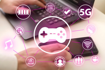 Joystick icon on the background of your computer and phone.