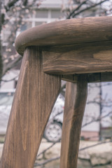 Creative stool made of pine in nature