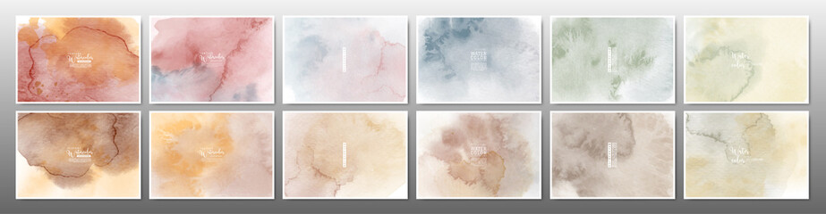 Set of mixed earth tone watercolor background © Artnizu