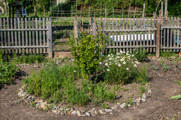 Liebevoll angelegter Schrebergarten im Frühling