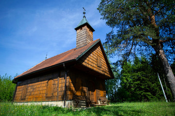 Fototapeta premium Authentic Turopolje wooden chapel in Cvetkovic brdo